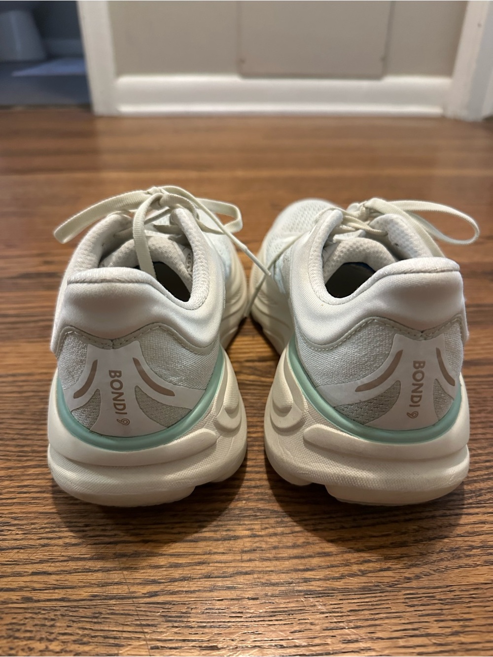 HOKA Women's White/Light Mint Bondi 9 Running Shoes - Picture 3 of 5